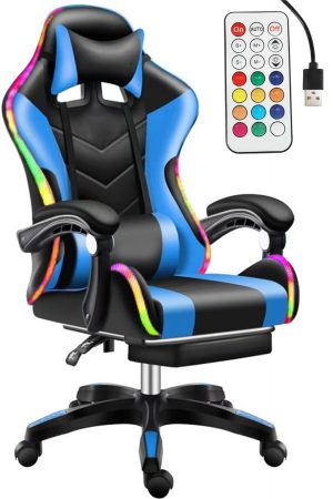 Scaun gamer de masaj Likeregal 920 LED cu suport pentru picioare-albastru